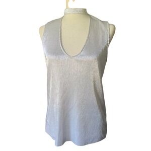 NWT BB Dakota Choker Top XS Y2K Disco Chic Party Glam Club Silver Metallic Edgy